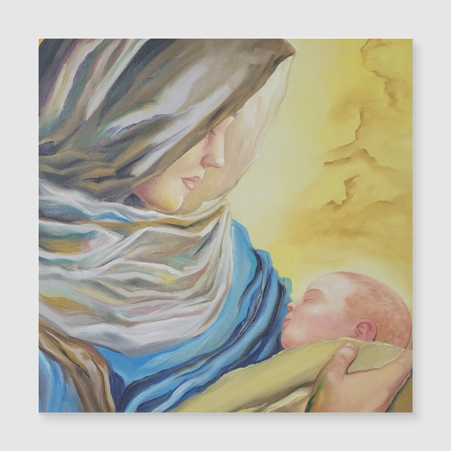 Vår Dam av tystnad som håller baby Jesus Magnetisk Inbjudningskort (Framsida)
