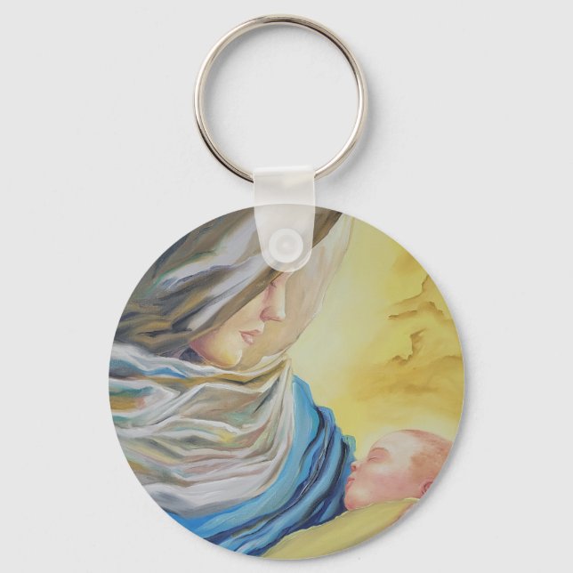 Vår Dam av tystnad som håller baby Jesus Nyckelring (Framsida)