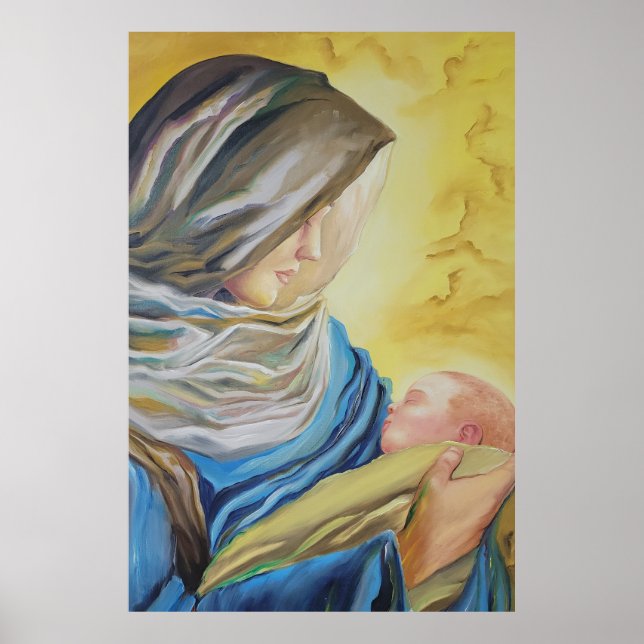 Vår Dam av tystnad som håller baby Jesus Poster (Framsidan)