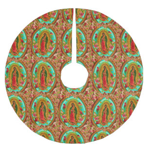 Vår dam Guadalupe mexicanska Sanktt jungfruliga Julgransmatta Borstad Polyester