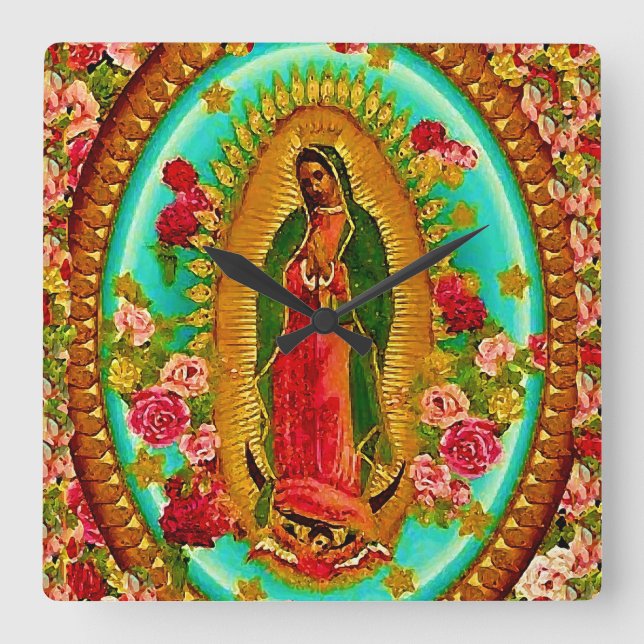 Vår Dam Guadalupe, mexikanska Saint Virgin Mary Fyrkantig Klocka (Framsida)
