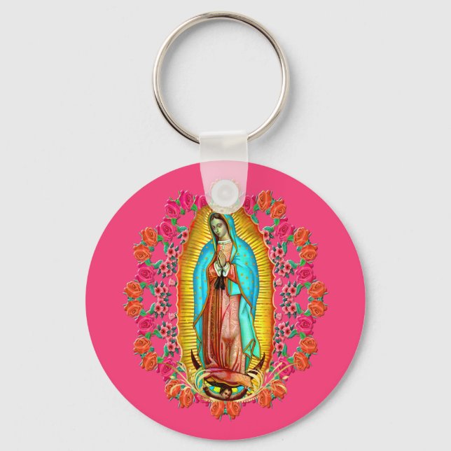 Vår Dam Guadalupe Virgin Mary Catholie Saint Rosa Nyckelring (Framsida)