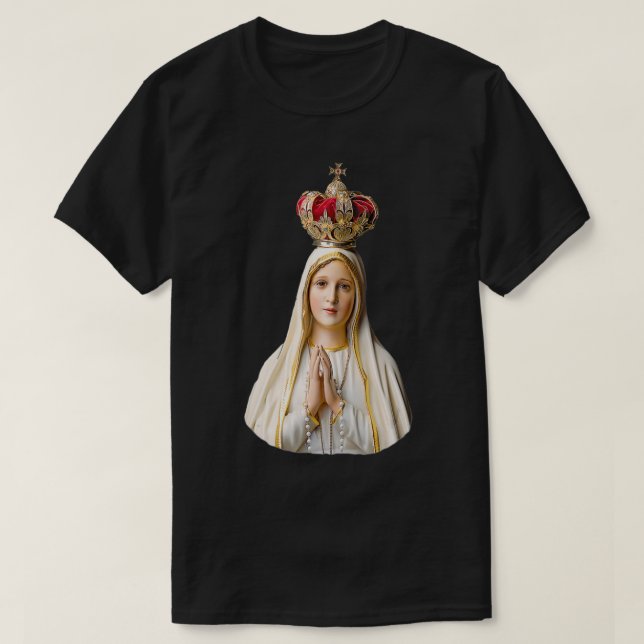 Vår Dam i Fatima med Rosary (rundad utformning) T Shirt (Design framsida)