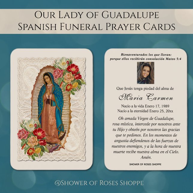 Vår Dam i Guadalupe Spanska begravningsbönen i Hel Visitkort (Our Lady of Guadalupe, the Blessed Virgin Mary Spanish Funeral Prayer Cards)