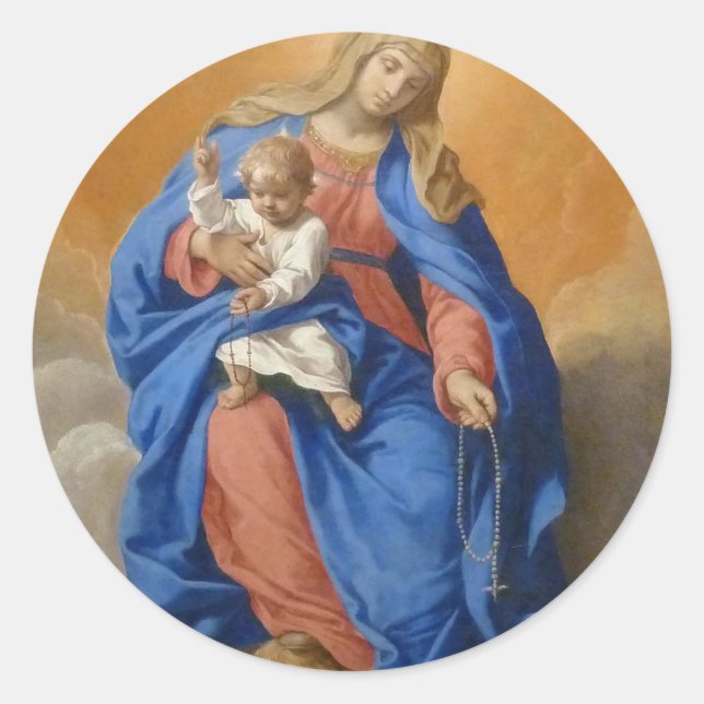 Vår Dam i Rosary Runt Klistermärke (Framsida)