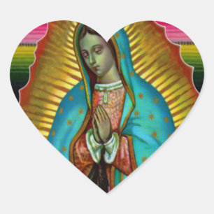 Vår Dam Virgin Mary av Guadalupe Zarape Stickers Hjärtformat Klistermärke