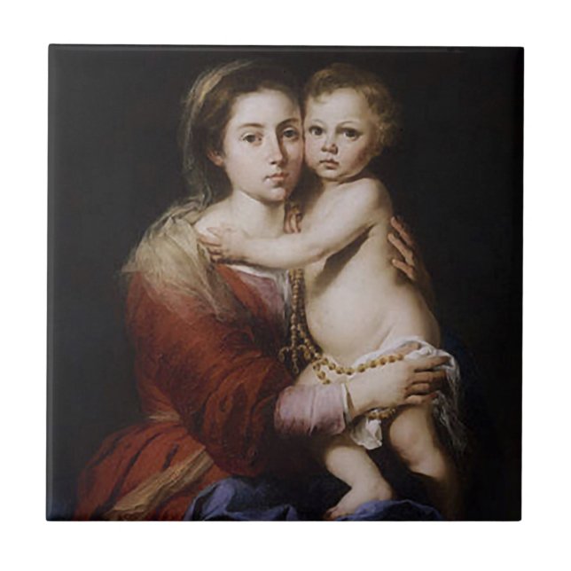 Vår Dam Virgin Mary från Rosary Ceramic Tile Kakelplatta (Framsidan)