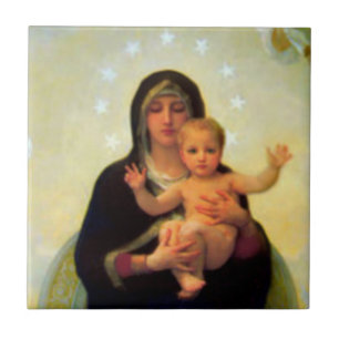 Vår Dam Virgin Mary och Baby Jesus Ceramic Tile Kakelplatta