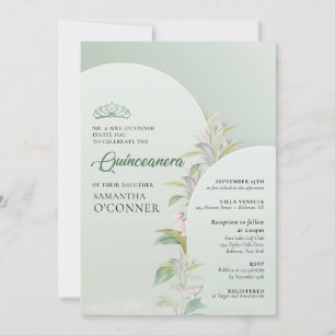 Vår dammig grönt eucalyptus pulver rosa blommigt inbjudningar