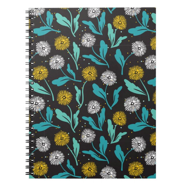 Vår Dandelion Flowers and Löv Design Anteckningsbok (Framsidan)