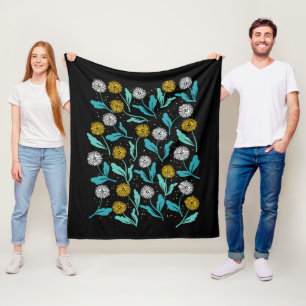 Vår Dandelion Flowers and Löv Design Fleecefilt