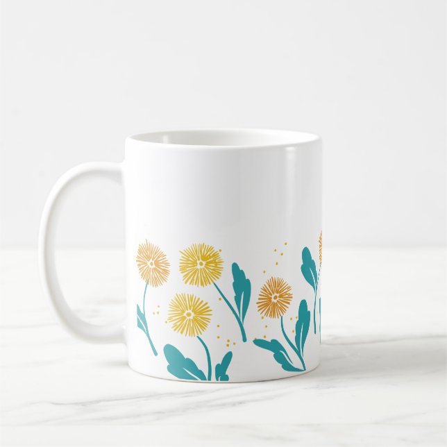 Vår Dandelion Flowers and Löv Design Kaffemugg (Vänster)