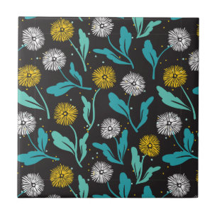 Vår Dandelion Flowers and Löv Design Kakelplatta