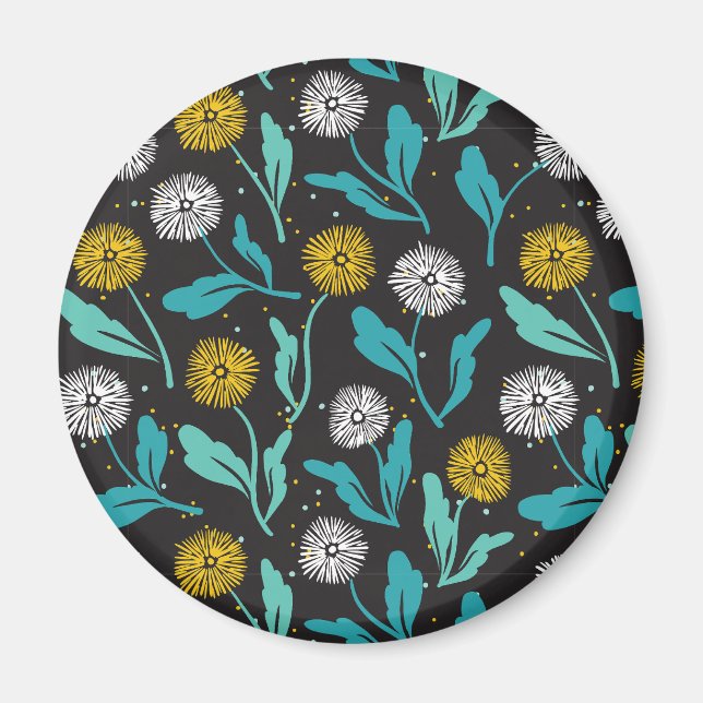 Vår Dandelion Flowers and Löv Design Magnet (Framsidan)