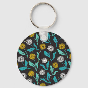 Vår Dandelion Flowers and Löv Design Nyckelring