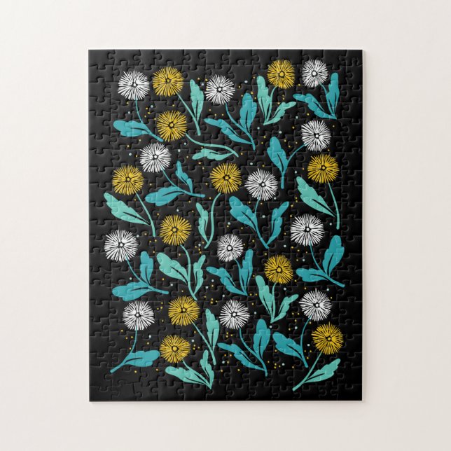 Vår Dandelion Flowers and Löv Design Pussel (Vertikal)