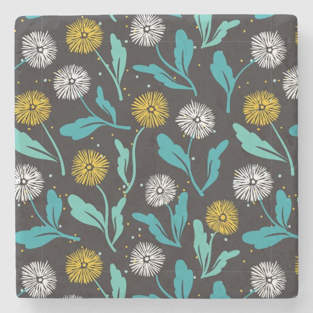 Vår Dandelion Flowers and Löv Design Stenunderlägg (Framsidan)