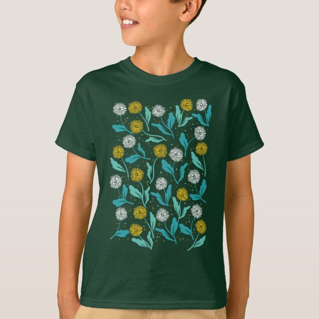 Vår Dandelion Flowers and Löv Design T Shirt (Framsida)