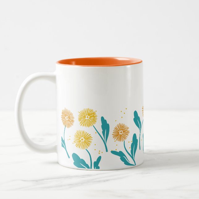 Vår Dandelion Flowers and Löv Design Två-Tonad Mugg (Vänster)