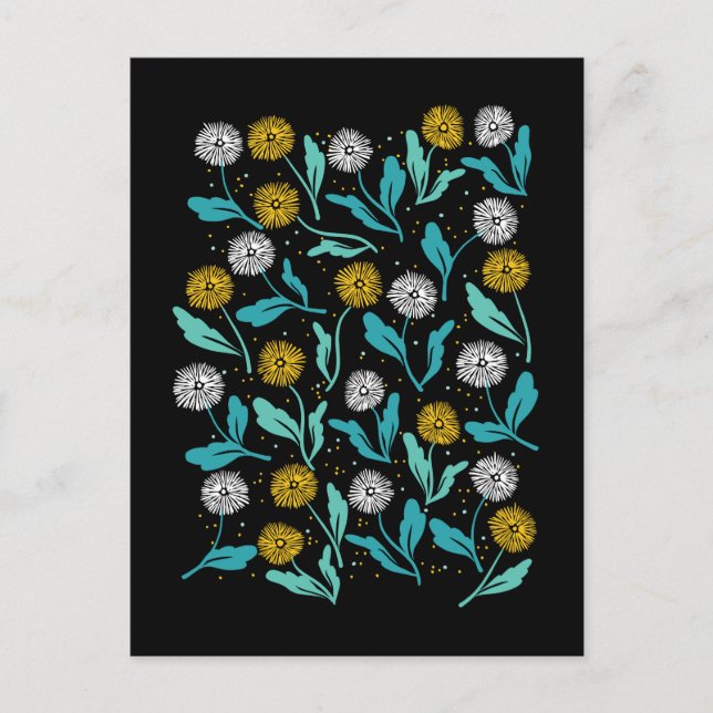 Vår Dandelion Flowers and Löv Design Vykort (Framsida)