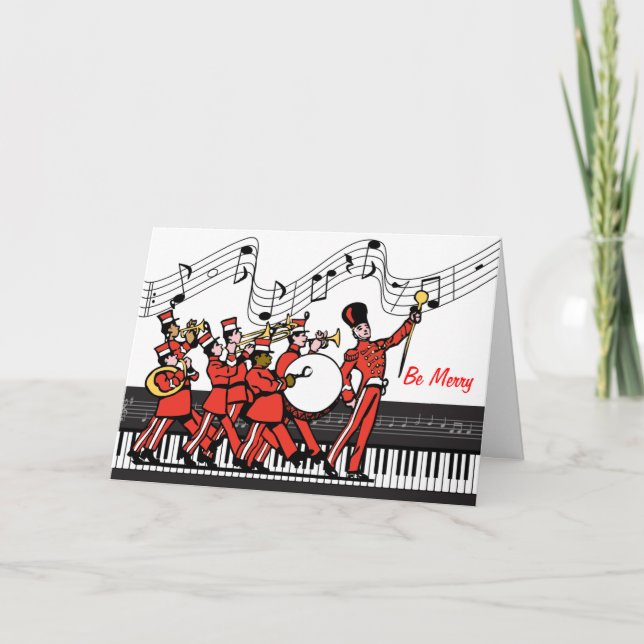Var det glada marschmusikbandet och musik noterjul helgkort (Framsida)