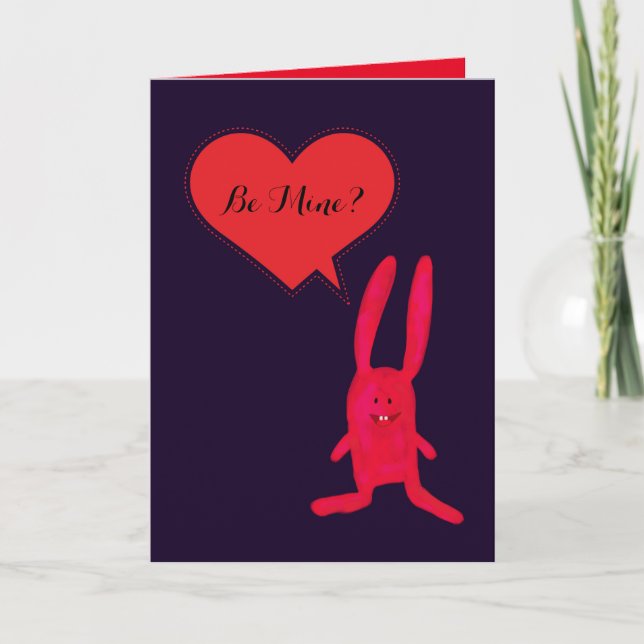 Var det min? Cute Red Bunny Valentine Day Card Helgkort (Framsida)