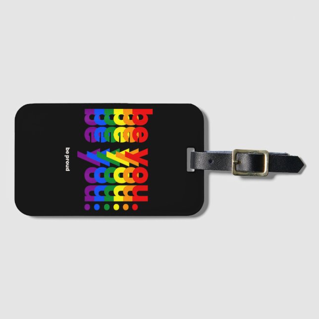 Var dig själv Var stolt HBTQ Pride Regnbåge Lesbis Bagagebricka (Framsida horisontal)