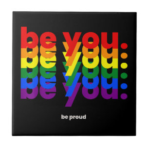 Var dig själv Var stolt HBTQ Pride Regnbåge Lesbis Kakelplatta