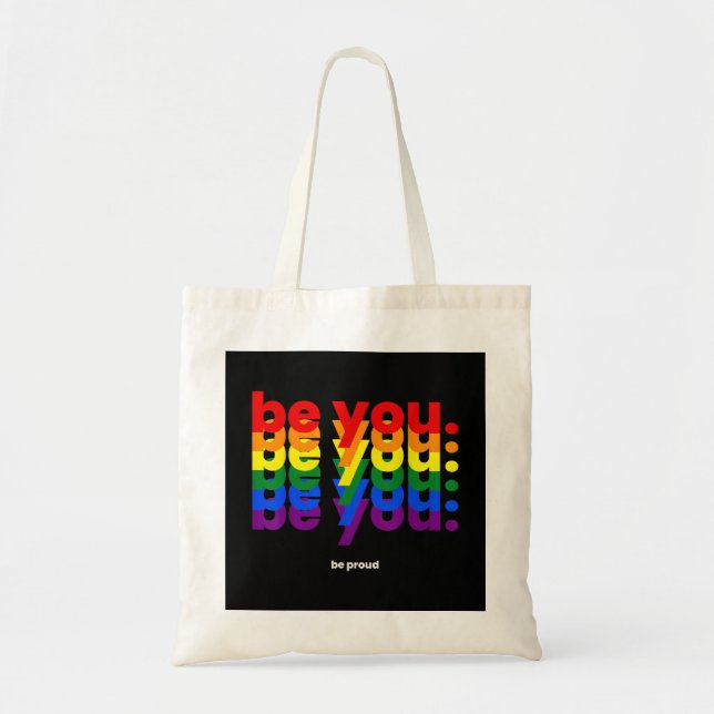 Var dig själv Var stolt HBTQ Pride Regnbåge Lesbis Tygkasse (Framsidan)