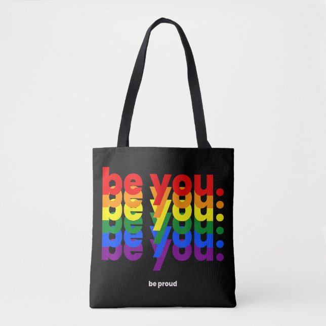 Var dig själv Var stolt HBTQ Pride Regnbåge Lesbis Tygkasse (Framsida)