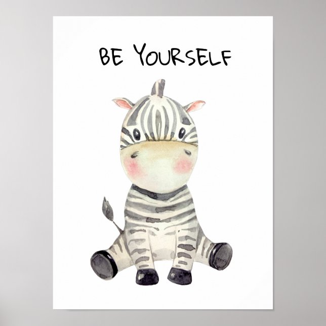 Var dig själv Vattenfärg Baby Zebra Poster (Framsidan)