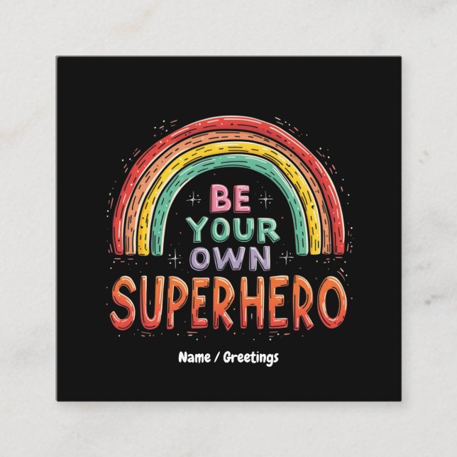 Var din egen superhjälteinspiration och färgstarka fyrkantigt visitkort (Framsida)