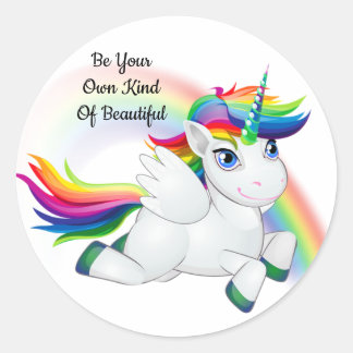 Var din egen typ av vacker regnbåge Unicorn Runt Klistermärke