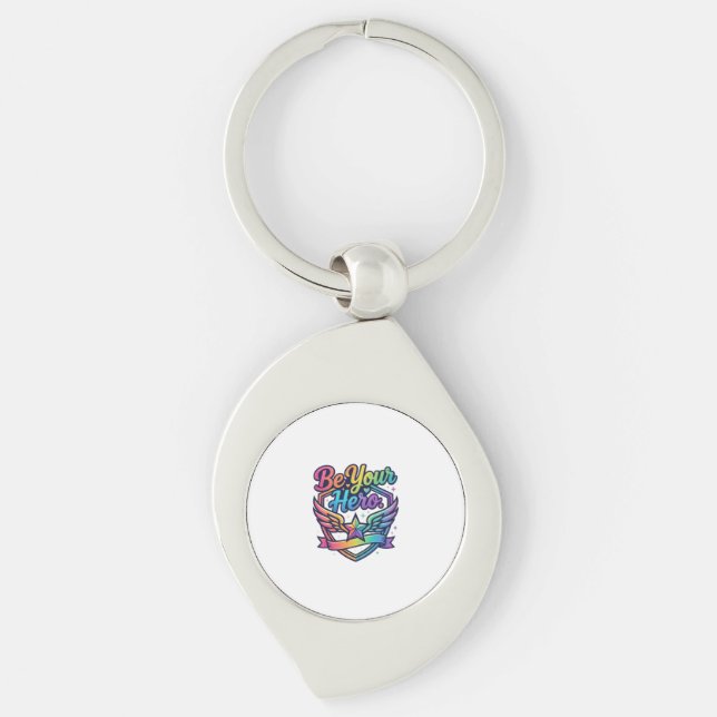 Var Din Hjälte Swirl Silverfärgad Nyckelring (Framsidan)