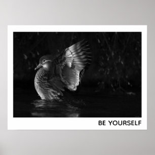 Var ditt eget kvinnliga mandarin Anka Black White Poster