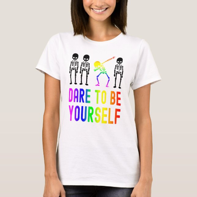 Var ditt eget LGBT-Pride Skeleton Dabbing T Shirt (Framsida)