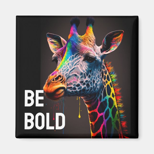 Var djärv, färglös regnbåge Giraffe Cute Zoo Anima Magnet (Framsidan)
