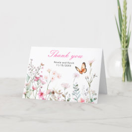 Vår djup rosa fjäril blommande bröllop tack kort
