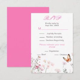 Vår Djup Rosa Fjäril Blommig Bröllop OSA Kort