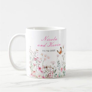 Vår djuprosa fjäril blommande bröllop kaffemugg