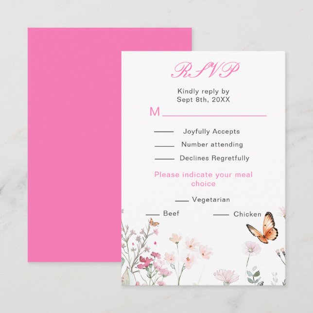 Vår djuprosa fjäril blommande bröllop OSA kort (Fram/baksida)