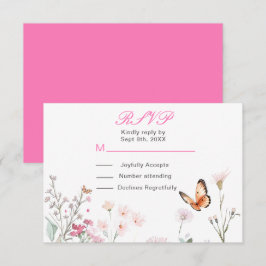 Vår Djuprosa Fjäril Blommig Bröllop OSA Kort