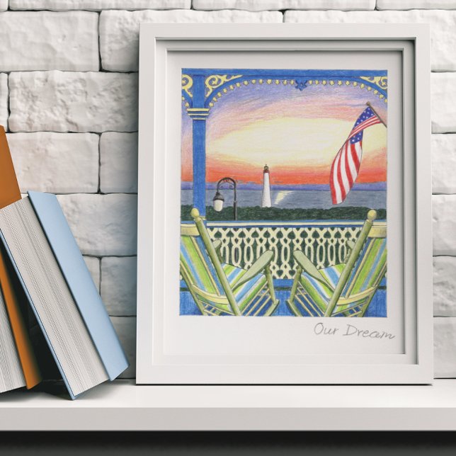 Vår Dream Beach House Porch Lighthouse Poster (Skapare uppladdad)