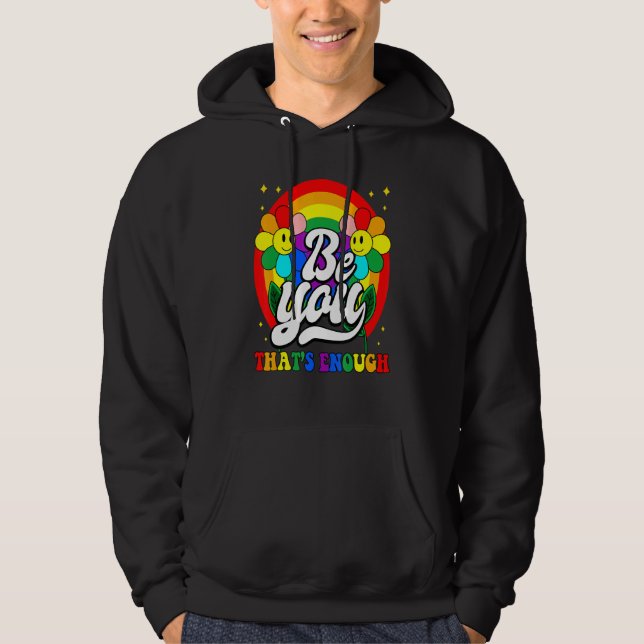 Var Du Som Räcker Regnbåge Tusenskönna Glad Ansikt Hoodie (Framsida)