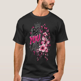 Var Du Vacker Blommig Fjäril Rosa Blomma Inspirati T Shirt