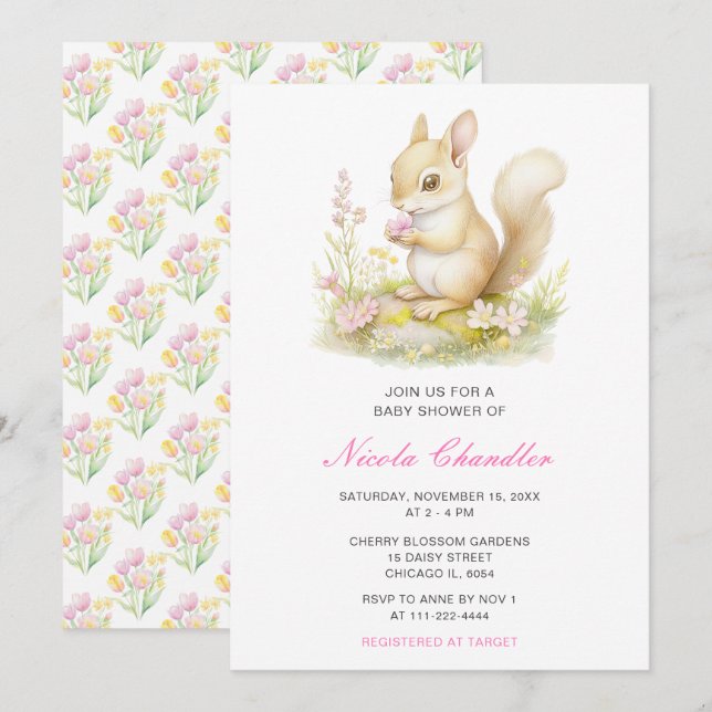 Vår-ekorrebabyskor Inbjudningar (Fram/baksida)