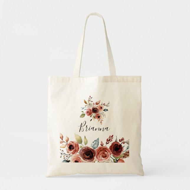 Vår Elegant Blommigt Bridesmaid Tote Bag Tygkasse (Framsidan)