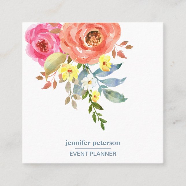 Vår Elegant bloompeony Social Media Icons Fyrkantigt Visitkort (Framsida)
