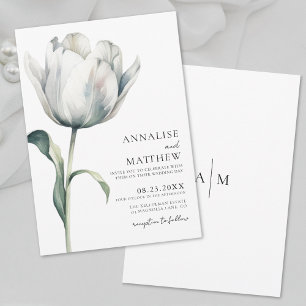 Vår Elegant Modern Vit Blommig Bröllop Inbjudningar