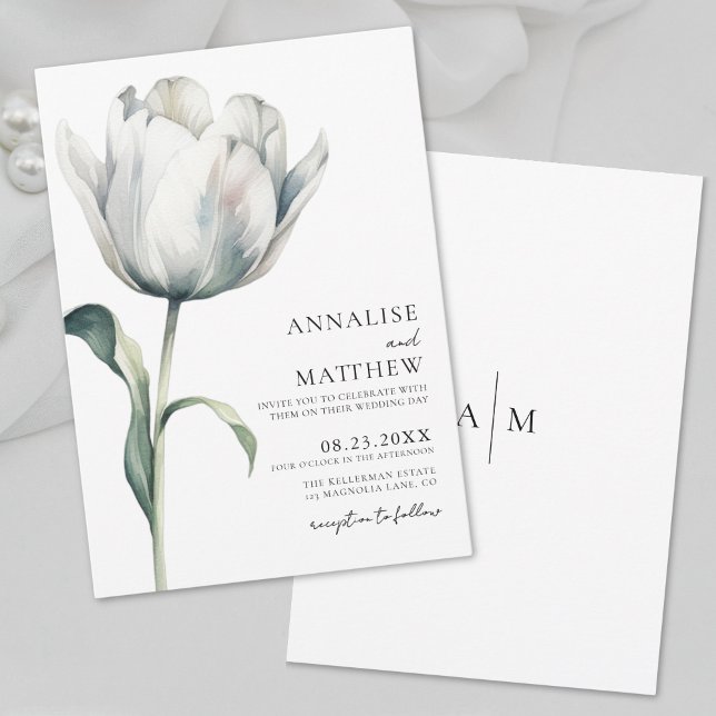 Vår Elegant Modern Vita Blommigten Bröllop Inbjudningar (Spring Elegant Modern White Floral Wedding Invitation)